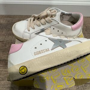 Golden Goose White and Pink Distressed Sneakers